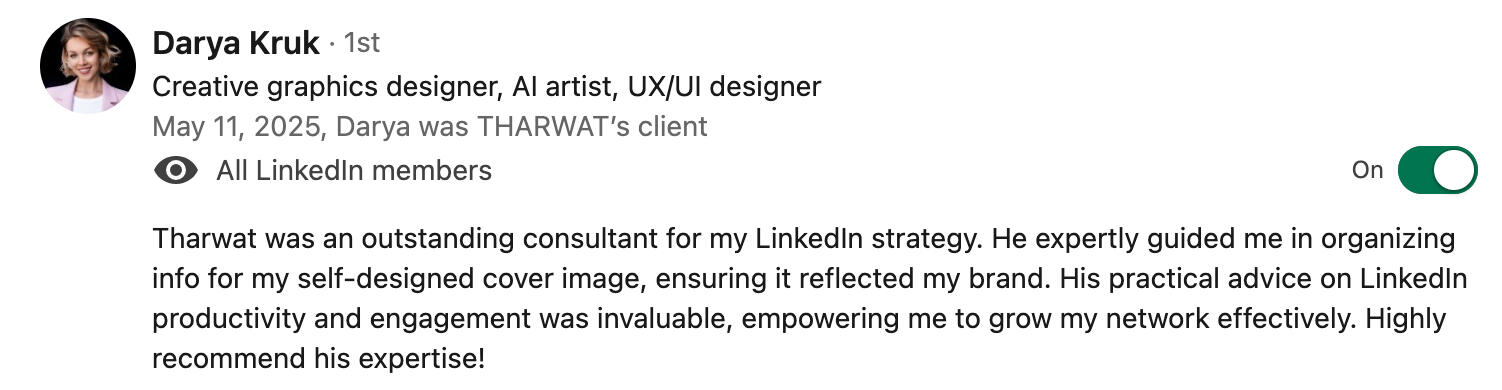 Darya review to Tharwat Abdelmoati LinkedIn optimization